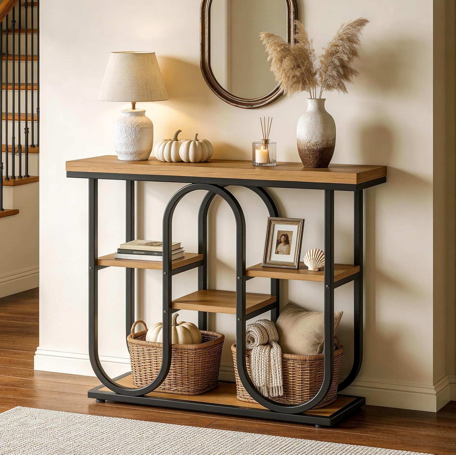 41.3" Console Table, 4-Tier Sofa Table Entryway Table with Open Shelves