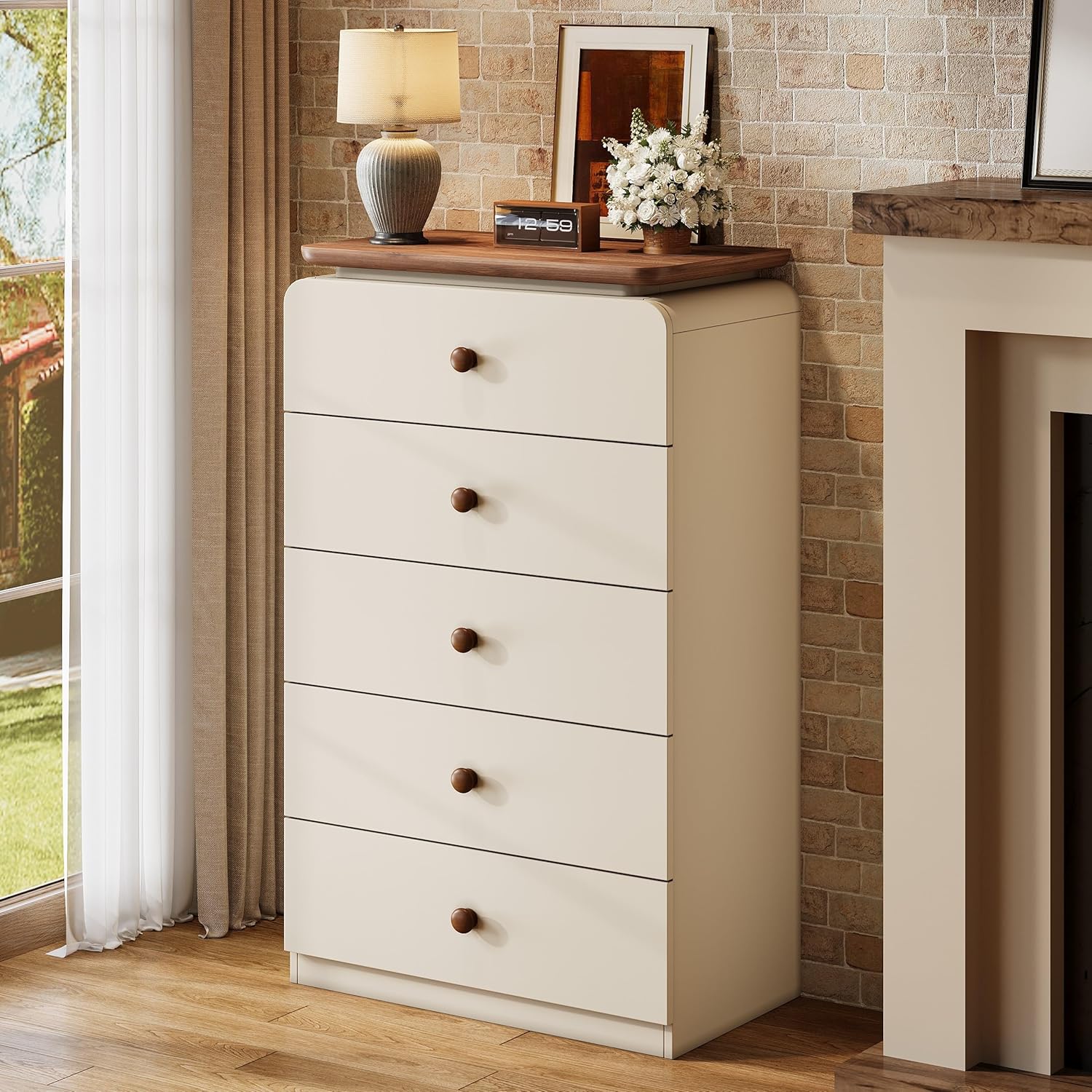 45" Storage Cabinet, Farmhouse 5 Drawers Chest Storage Organizer