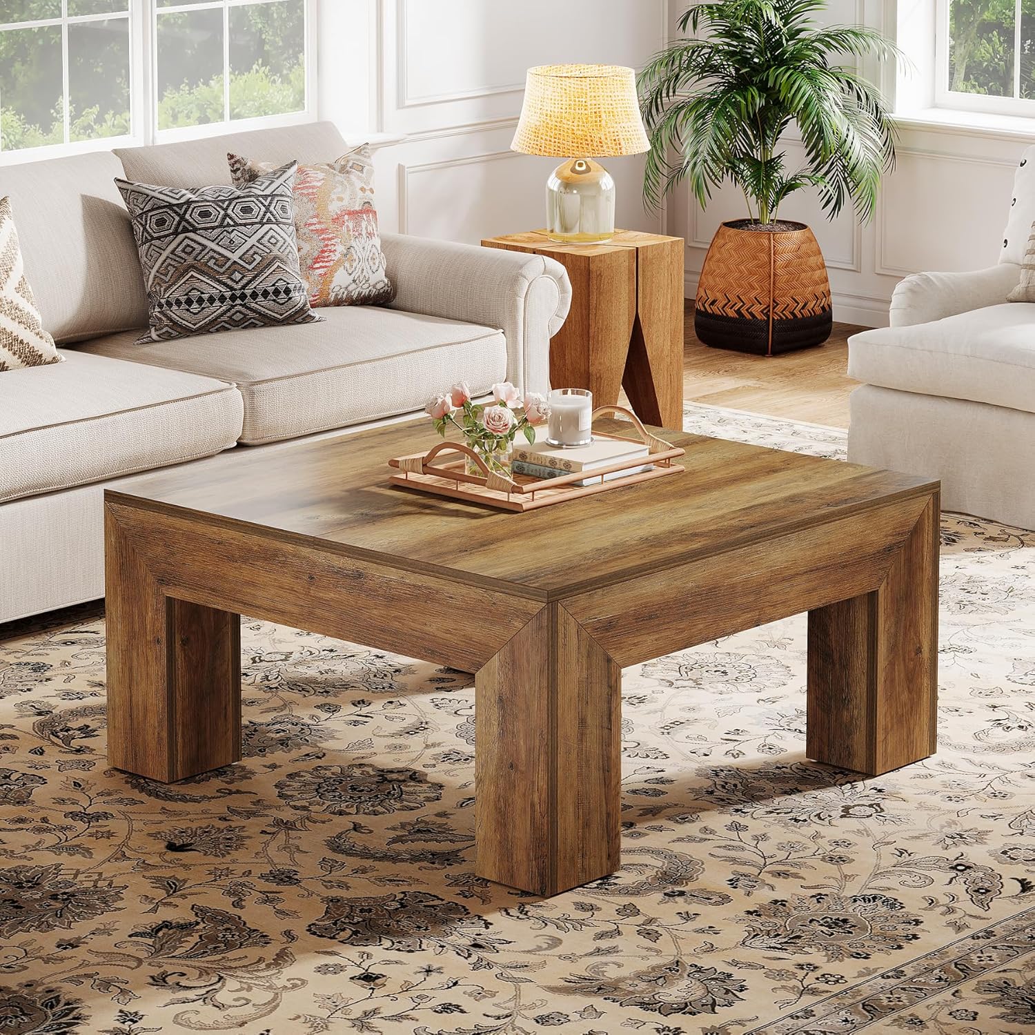 Square Coffee Table, 39.37"  Center Tea Accent Table with Sturdy Legs
