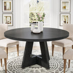 Black Round Dining Table, Farmhouse Kitchen Table for 4-6#Color_Black