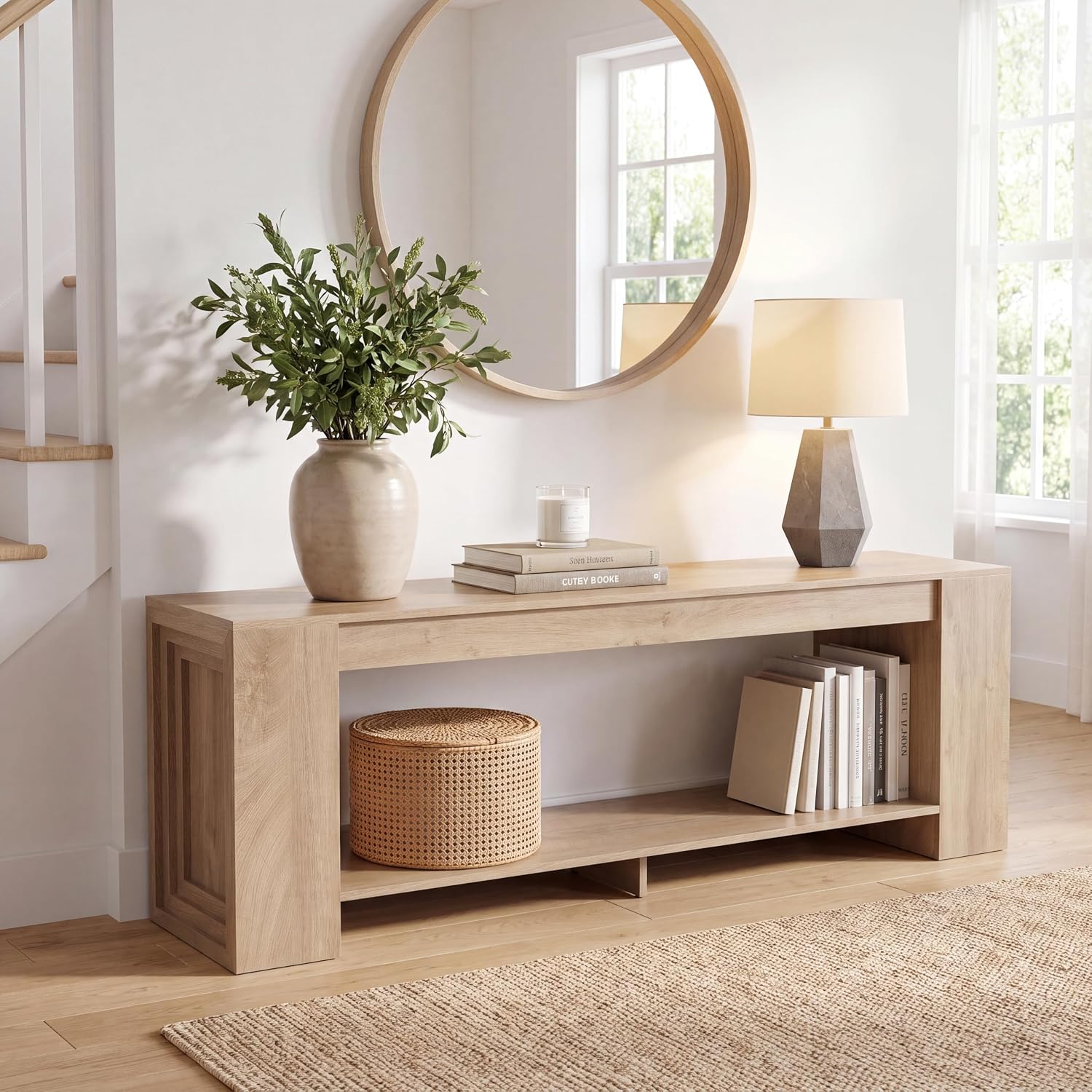 70.8" Entryway Console Table, Farmhouse Sofa Table Behind Couch with Shelf