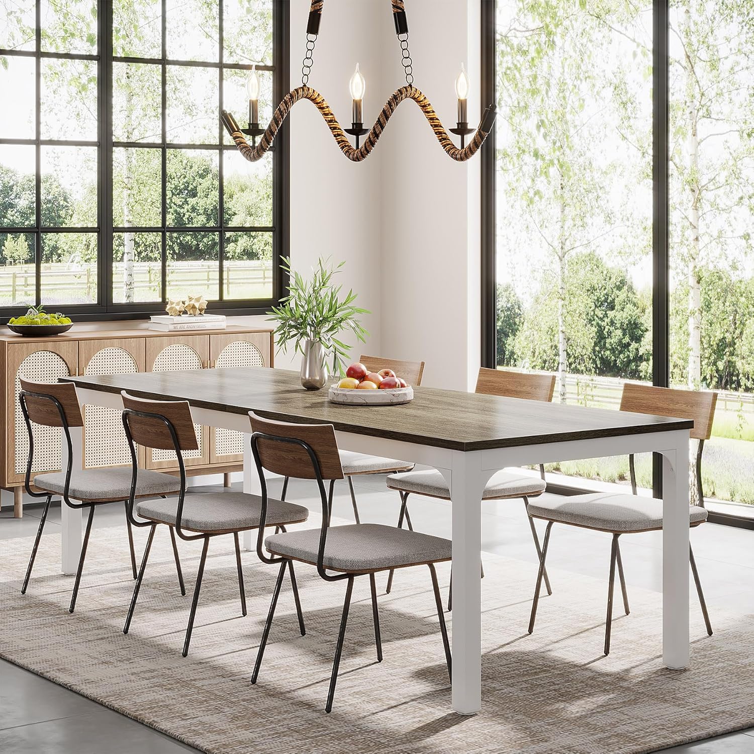 Tribesigns 78.7" Industrial Dining Table, Rustic Rectangular Wood Table with Metal Legs