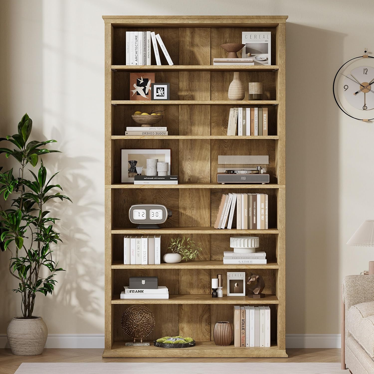 71" Tall Bookshelf, 8-Tier Bookcase FreeStanding Display Etagere with Adjustable Shelves