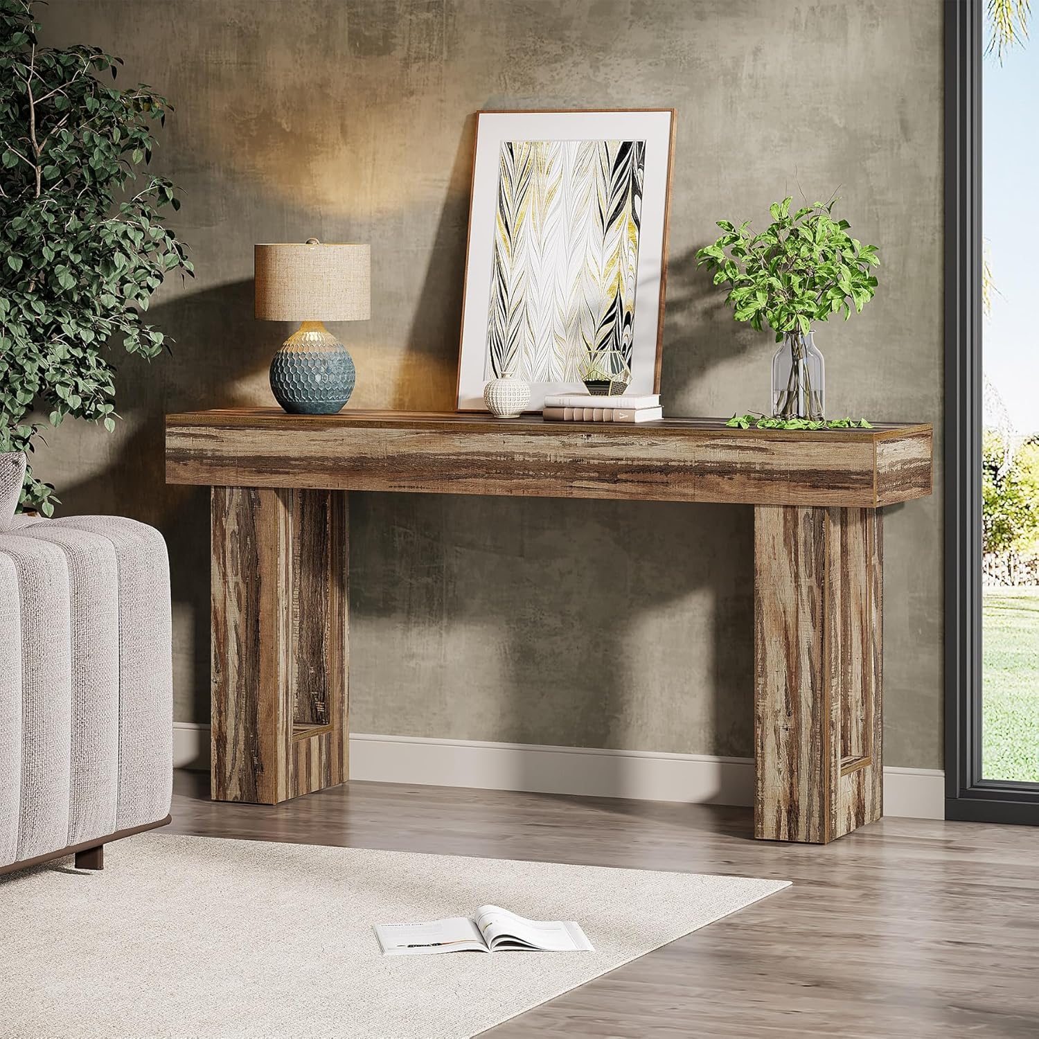 Wooden Sofa Table, 63-Inch Console Table For Entryway