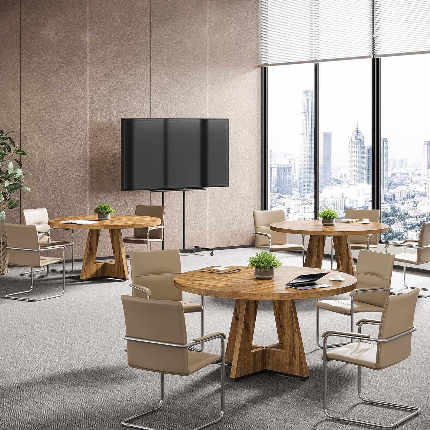 Tribesigns 47-Inch Round Conference Table for 4-6 People, Wooden Base and Thickened Top