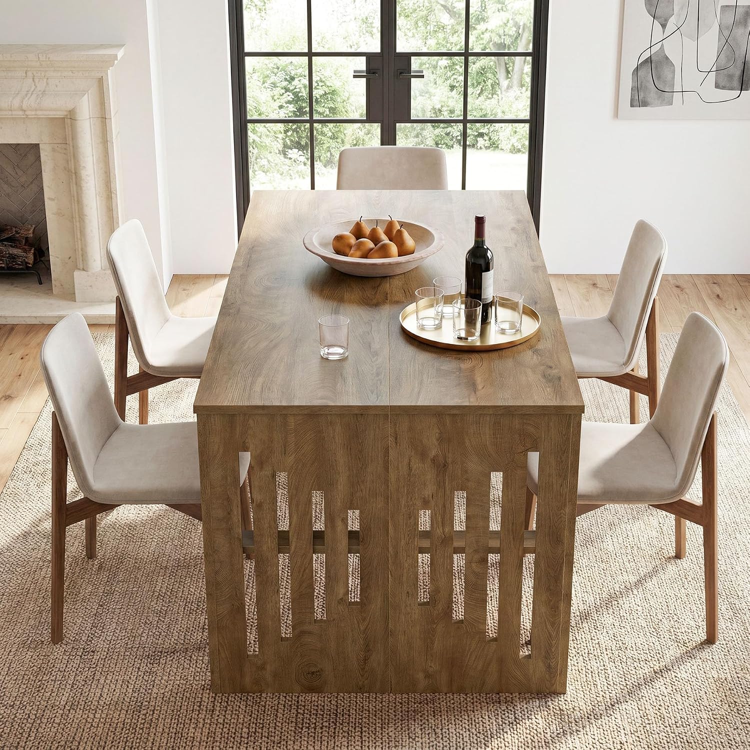 63" Rectangular Dining Table, Rustic Kitchen Table with Drawers for 4 Persons