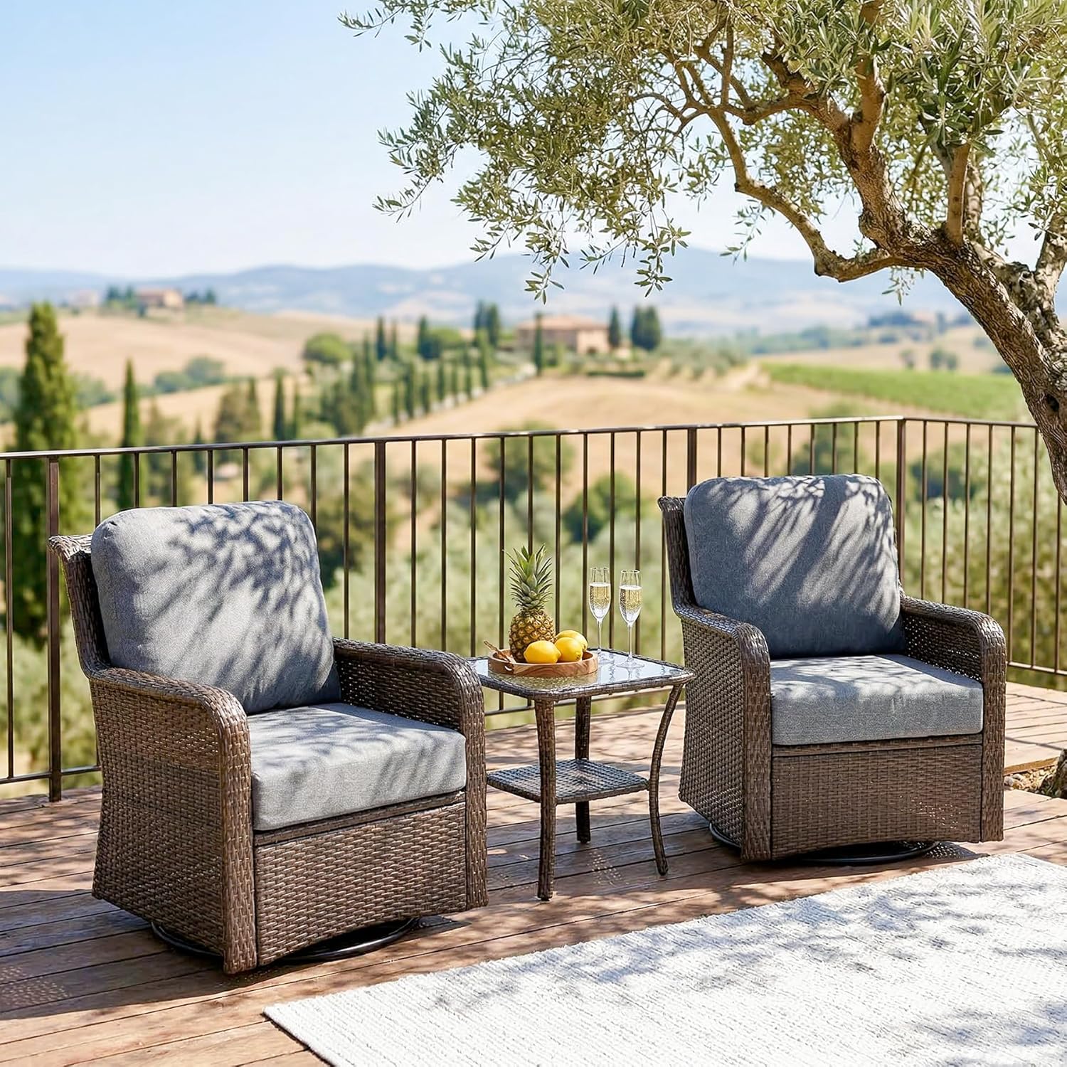 3-Piece Patio Furniture Set, Outdoor Wicker Swivel Chairs Bistro Sets