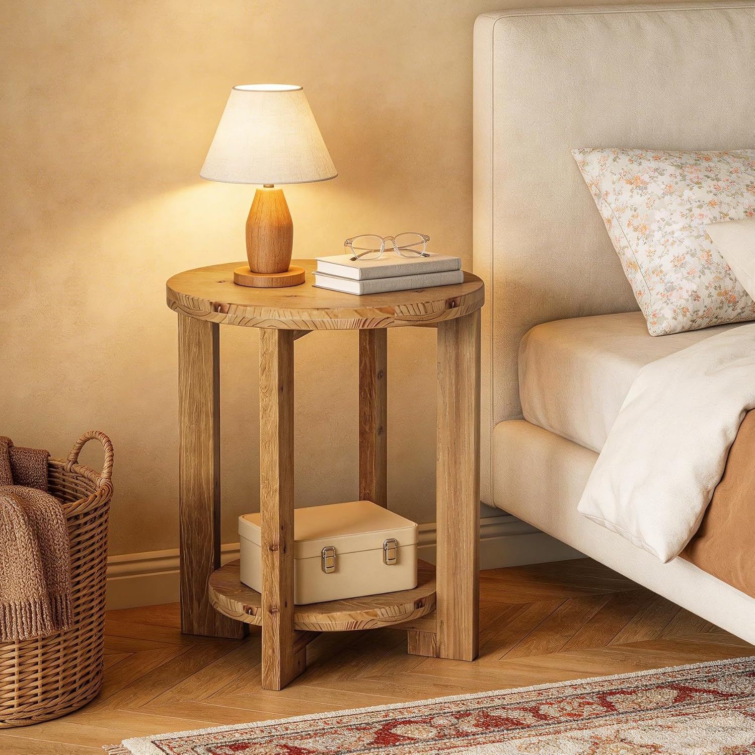 Tribesigns 2-Tier Round End Table, Wooden Accent Table