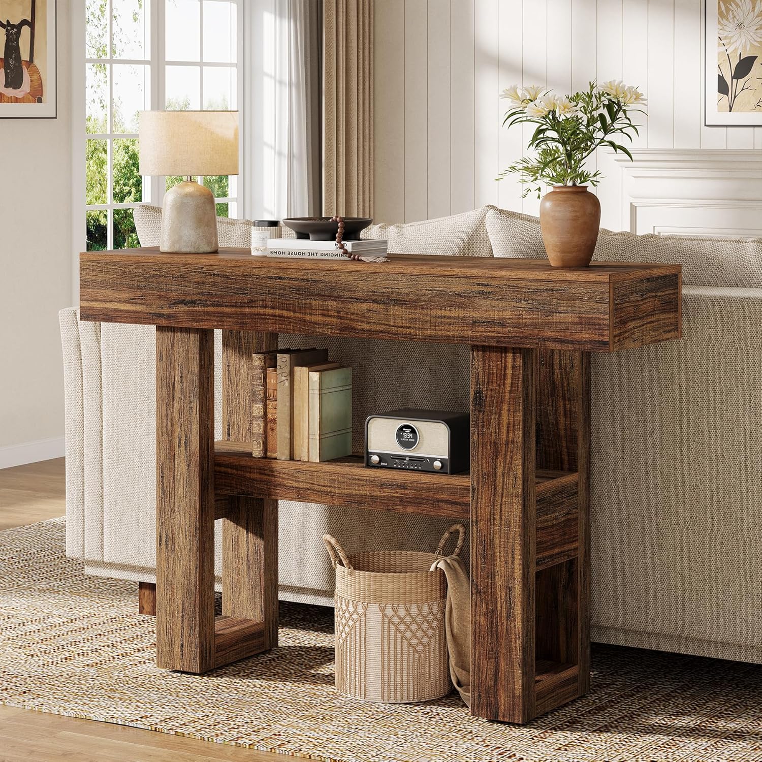 Tribesigns 41.34" Console Table, Rustic 2-Tier Storage for Entryway and Living Room
