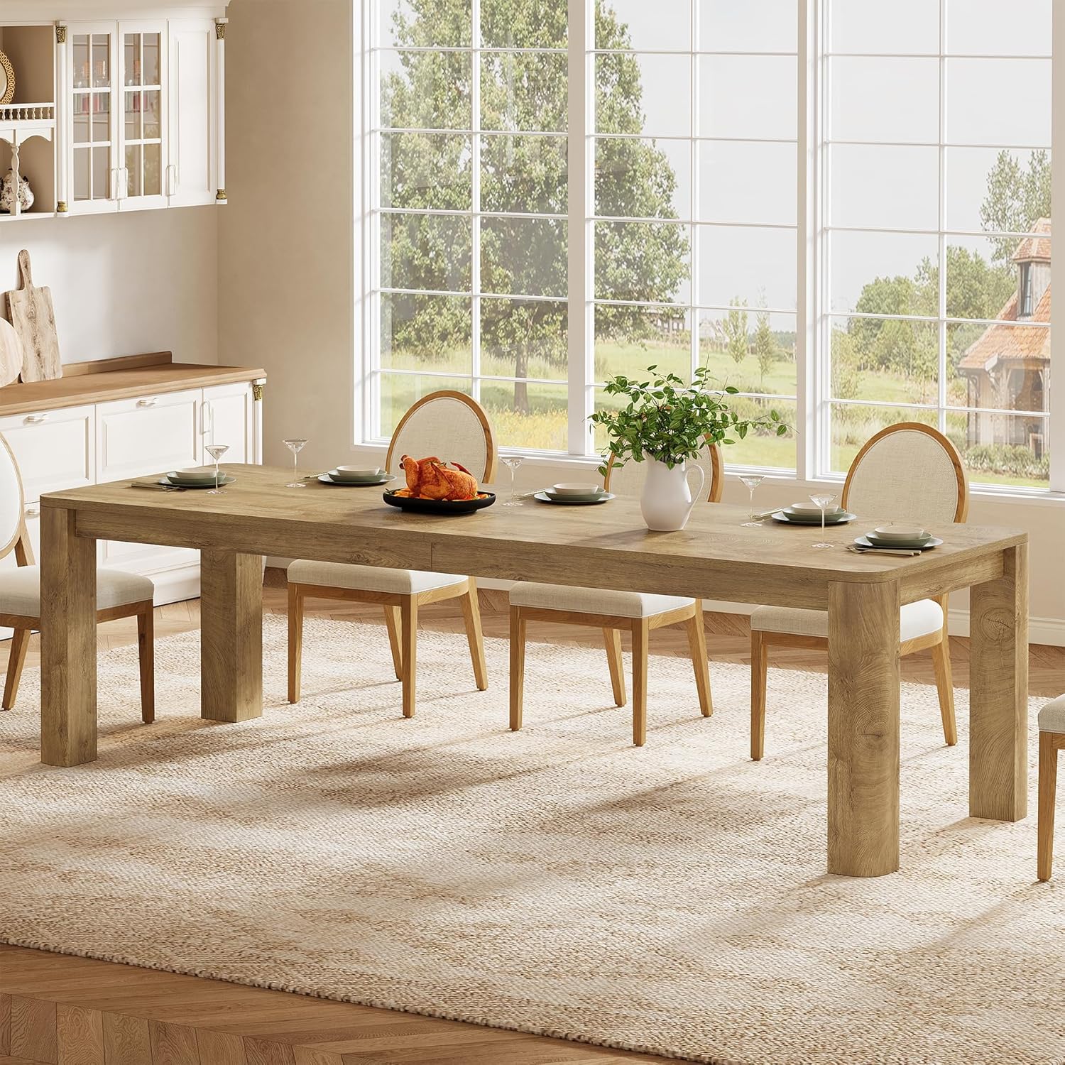 78.74" Dining Table for 6-8, Farmhouse Kitchen Table with Rounded Edges