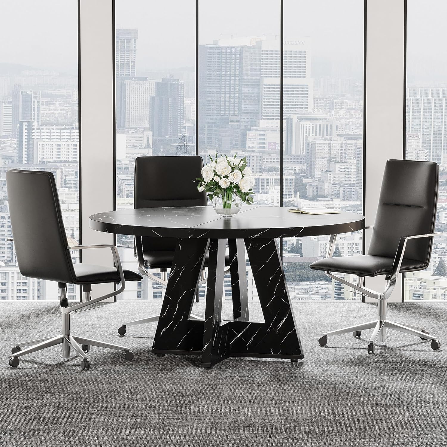 Tribesigns 47-Inch Round Conference Table for 4-6 People, Wooden Base and Thickened Top