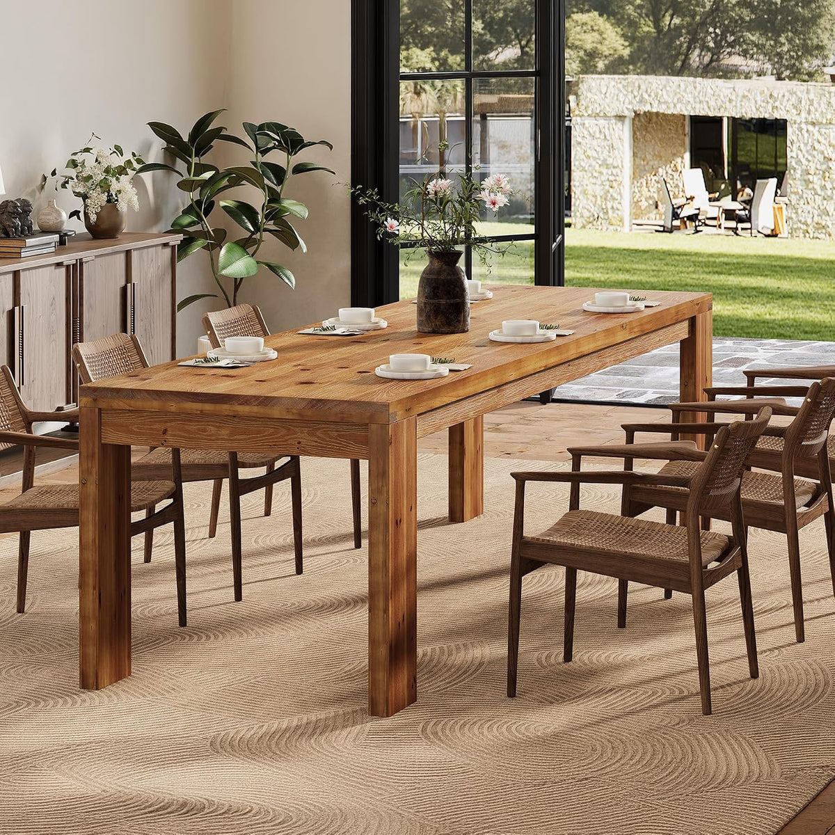 78.7" Solid Wood Dining Table, Farmhouse Rectangular Kitchen Table for Dining Room