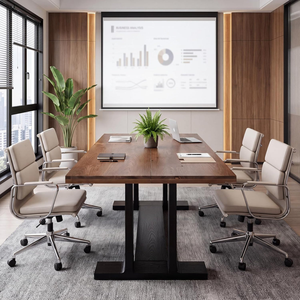 63" Solid Wood Conference Table for 4-6, Rectangular Office Meeting Table