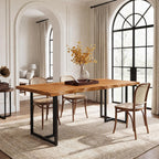 63" Solid Wood Dining Table, Rectangular Kitchen Table with Live-Edge Inspired Top for 4–6