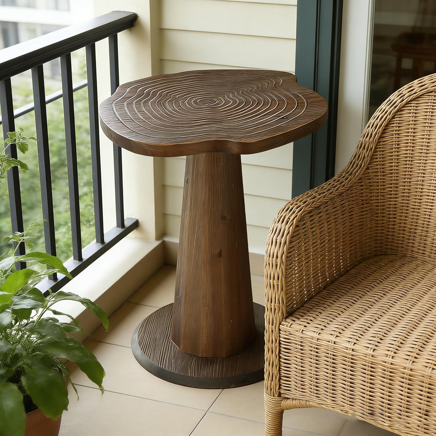 20.8" End Table, Solid Wood Round Pedestal Side Table with Tree-Ring Patterns