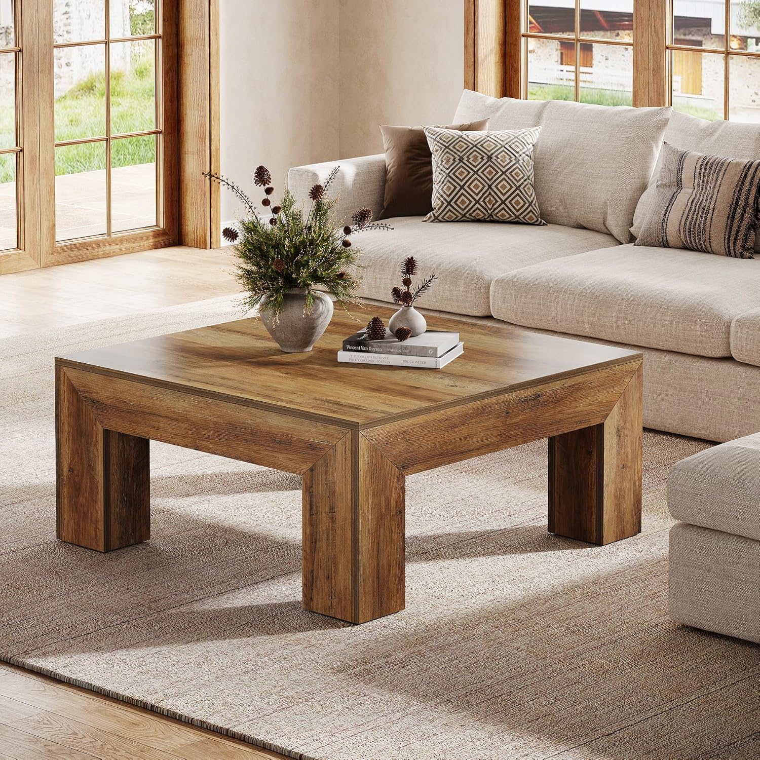 Square Coffee Table, 39.37"  Center Tea Accent Table with Sturdy Legs