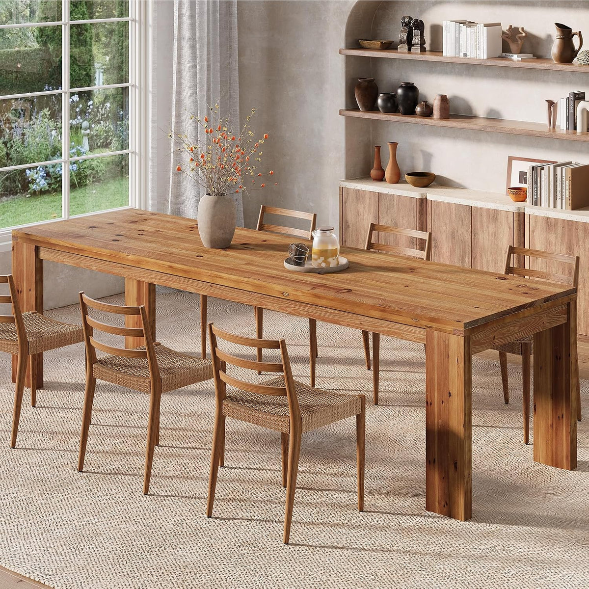 78.7" Solid Wood Dining Table, Farmhouse Rectangular Kitchen Table for Dining Room