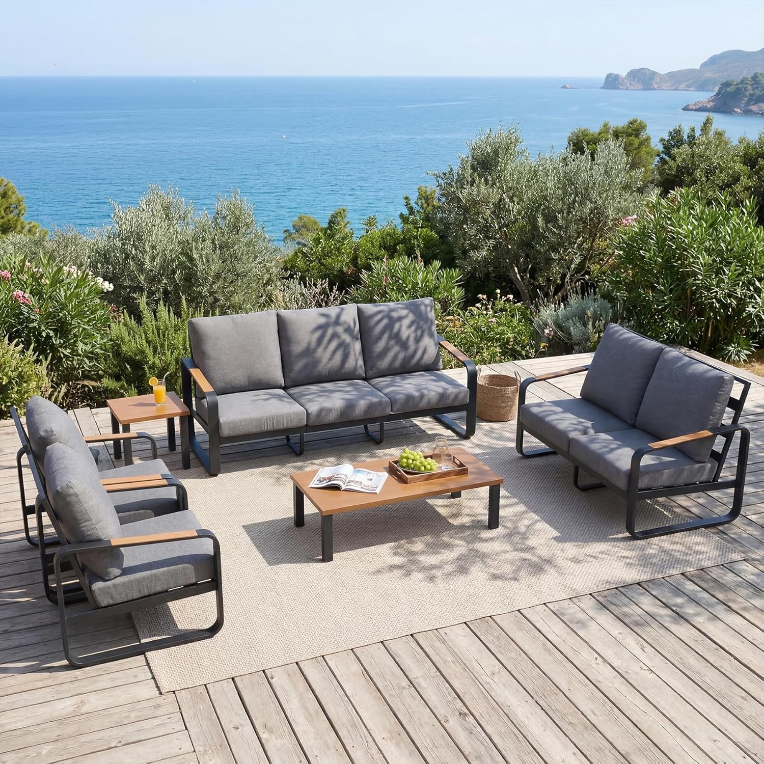 6-Piece Patio Furniture Set Outdoor Conversation Sets with Sofas & Coffee Table & Side Table