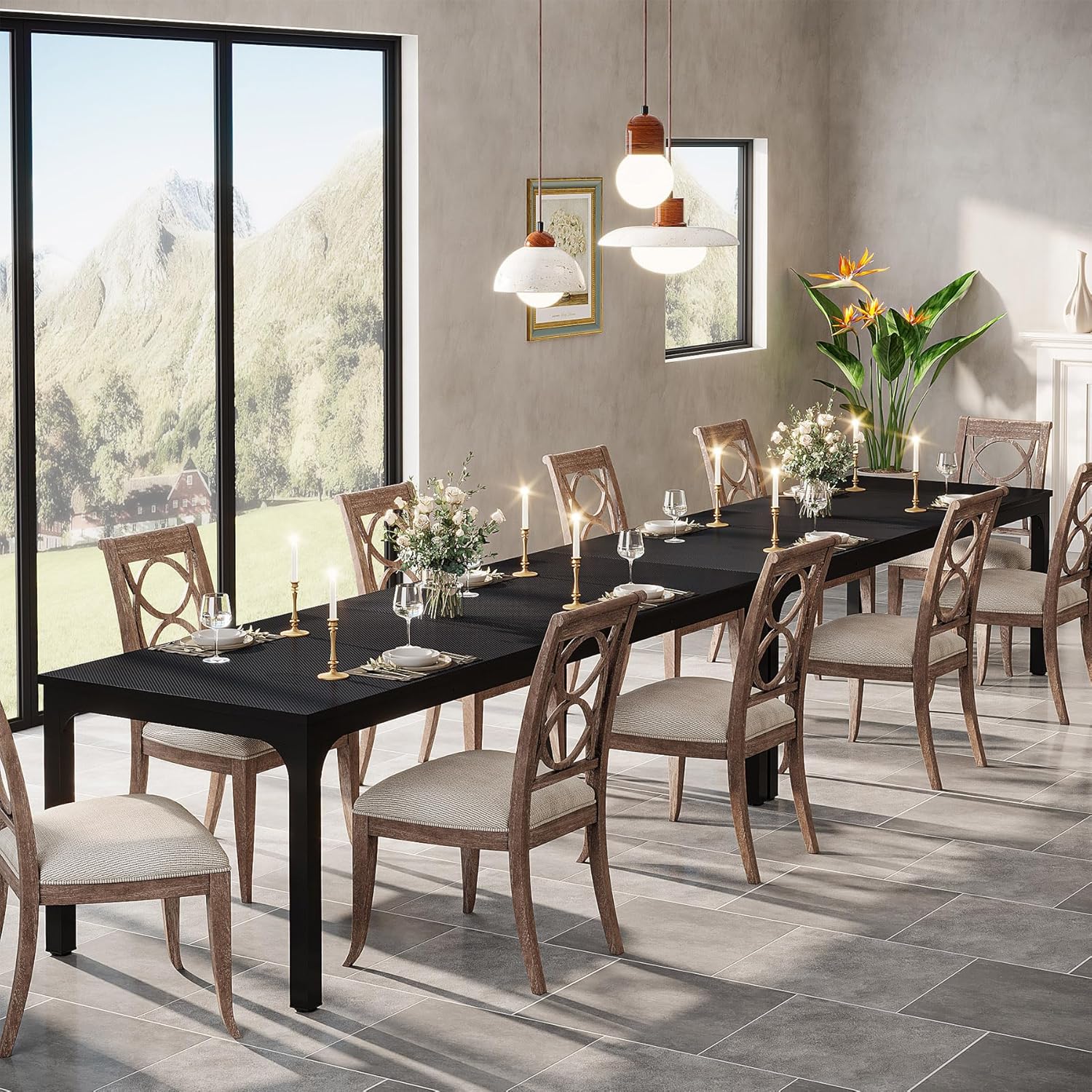 Tribesigns 78.7" Industrial Dining Table, Rustic Rectangular Wood Table with Metal Legs