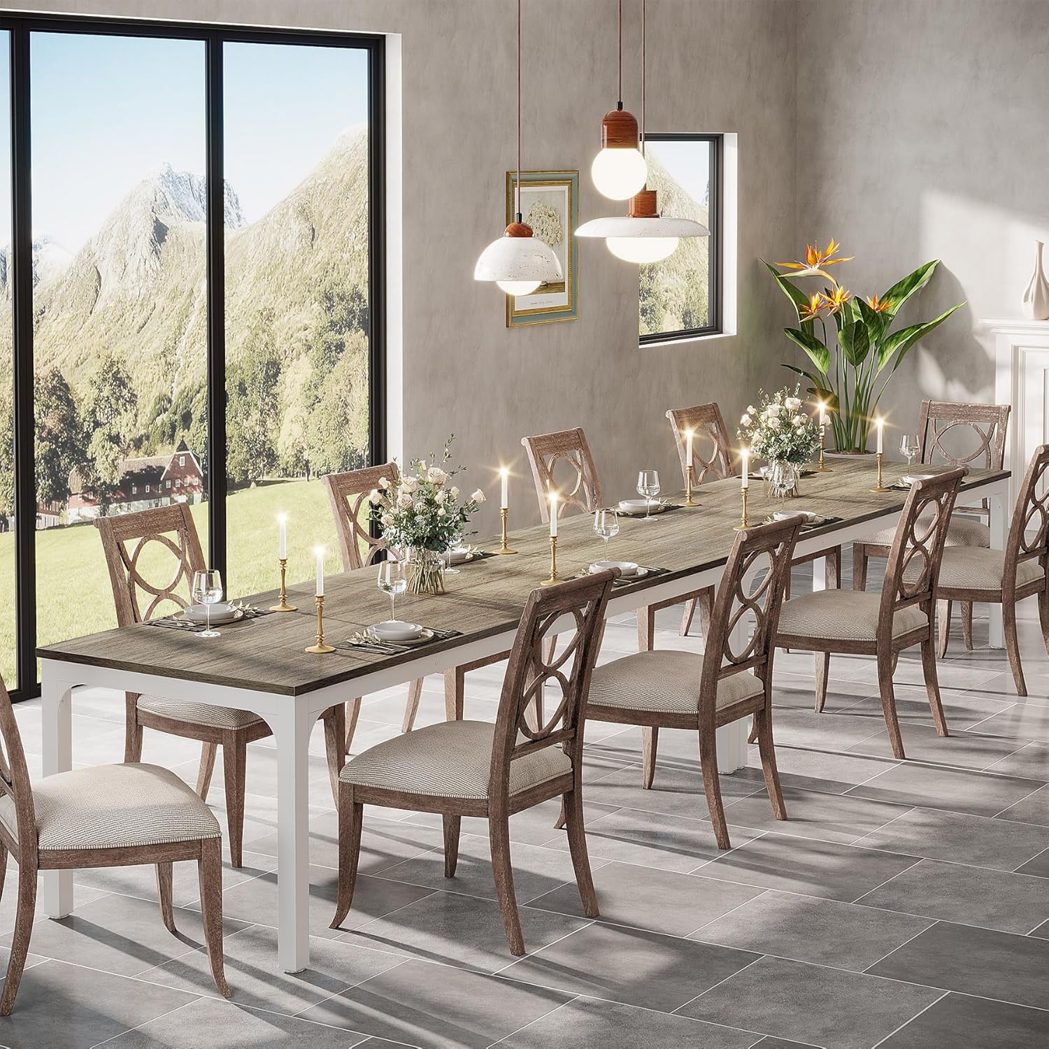 Tribesigns 78.7" Industrial Dining Table, Rustic Rectangular Wood Table with Metal Legs