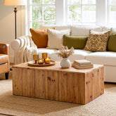 47" Rectangle Coffee Table, Solid Wood Center Table with Natural Wood Grain 3