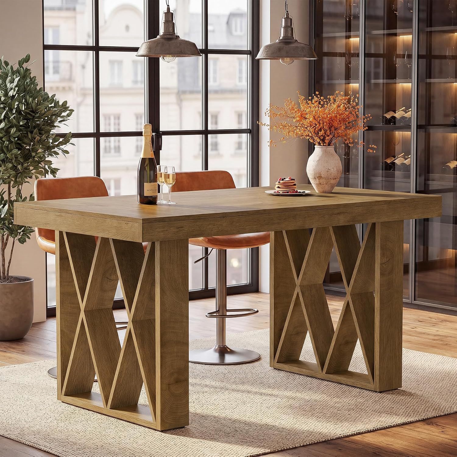63" Rectangular Bar Table, Farmhouse Counter Height Pub Table