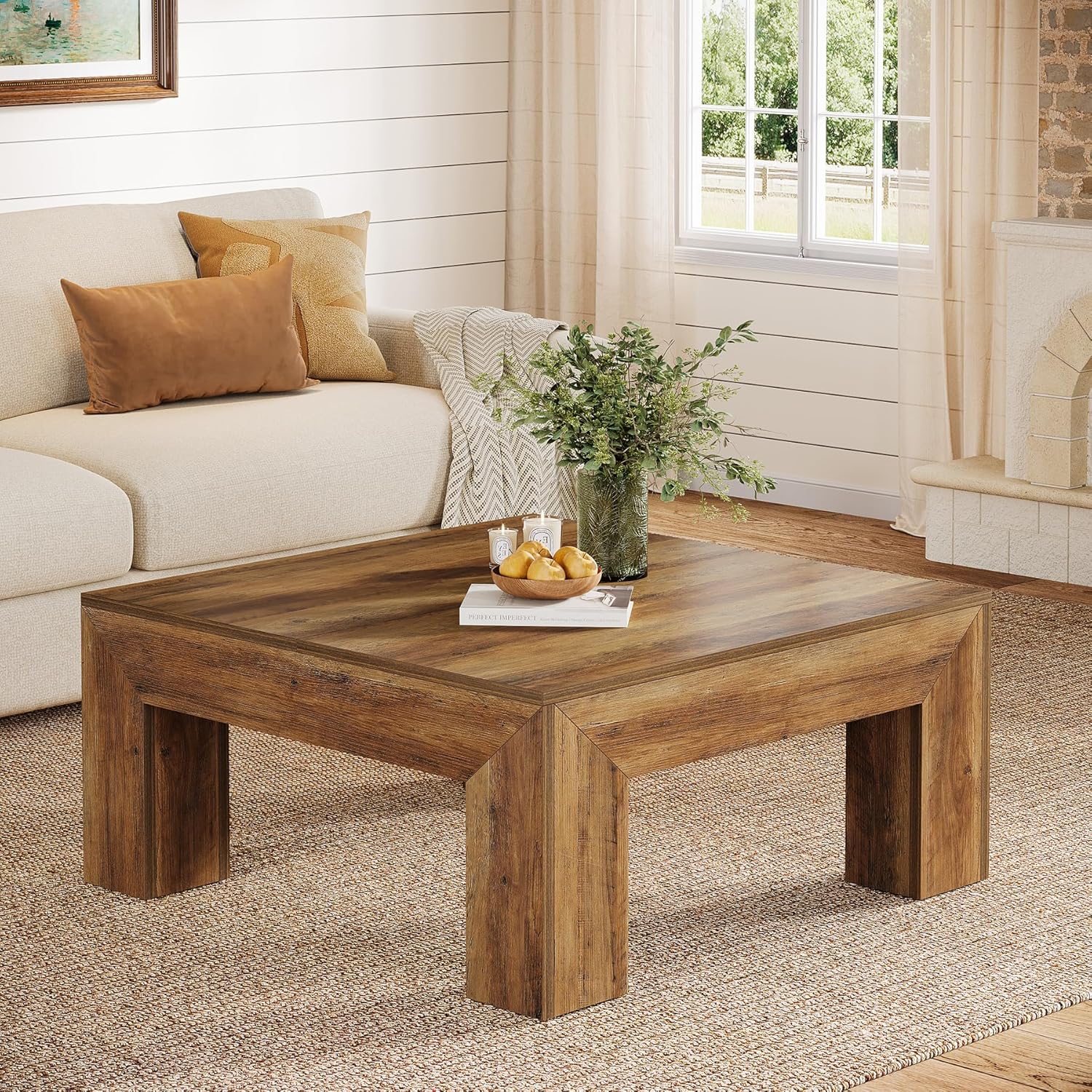 Square Coffee Table, 39.37"  Center Tea Accent Table with Sturdy Legs