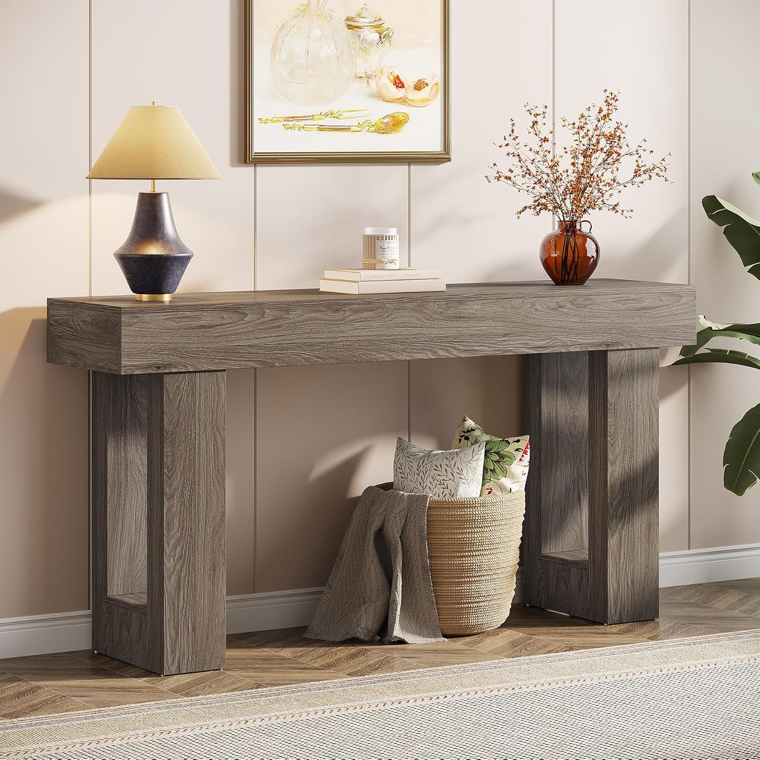 Wooden Sofa Table, 63-Inch Console Table For Entryway