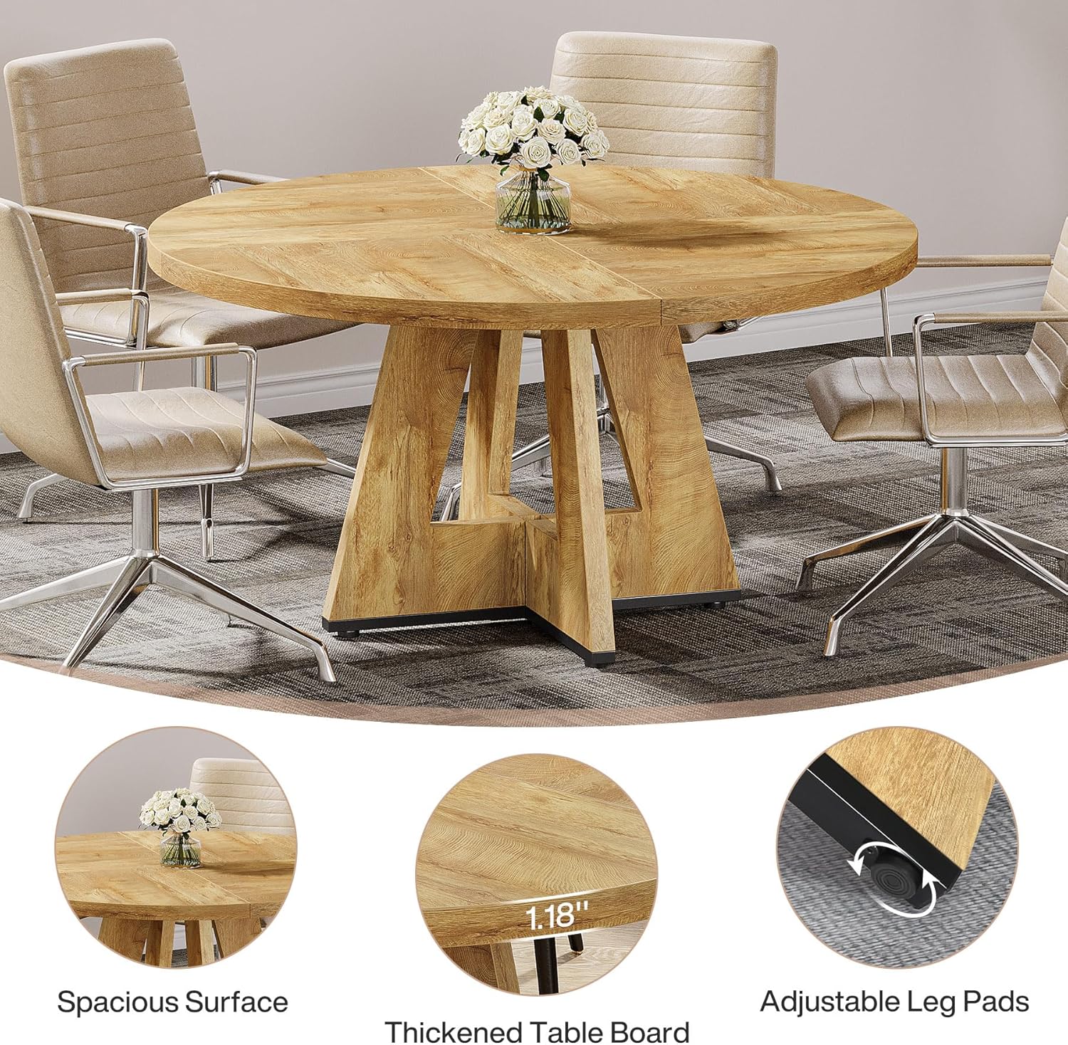 Tribesigns 47-Inch Round Conference Table for 4-6 People, Wooden Base and Thickened Top