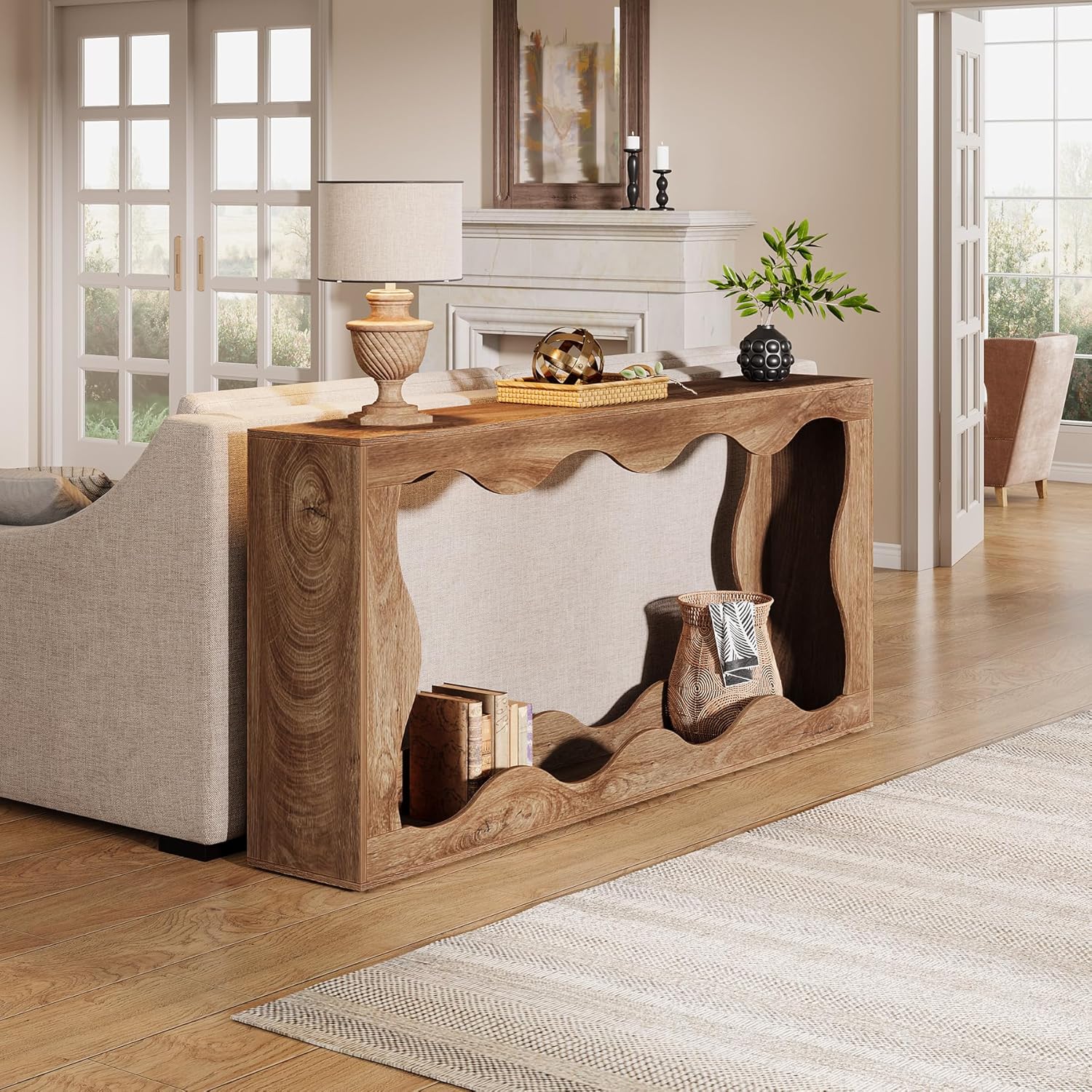 63 Inch Farmhouse Console Table with Storage, Narrow Sofa Table for Living Room and Entryway