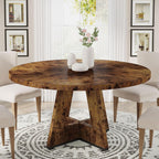 Farmhouse 47-Inch Round Dining Table for 4-6#Color_Dark Brown