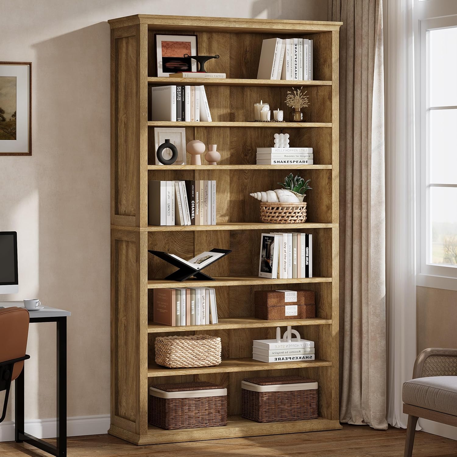 71" Tall Bookshelf, 8-Tier Bookcase FreeStanding Display Etagere with Adjustable Shelves