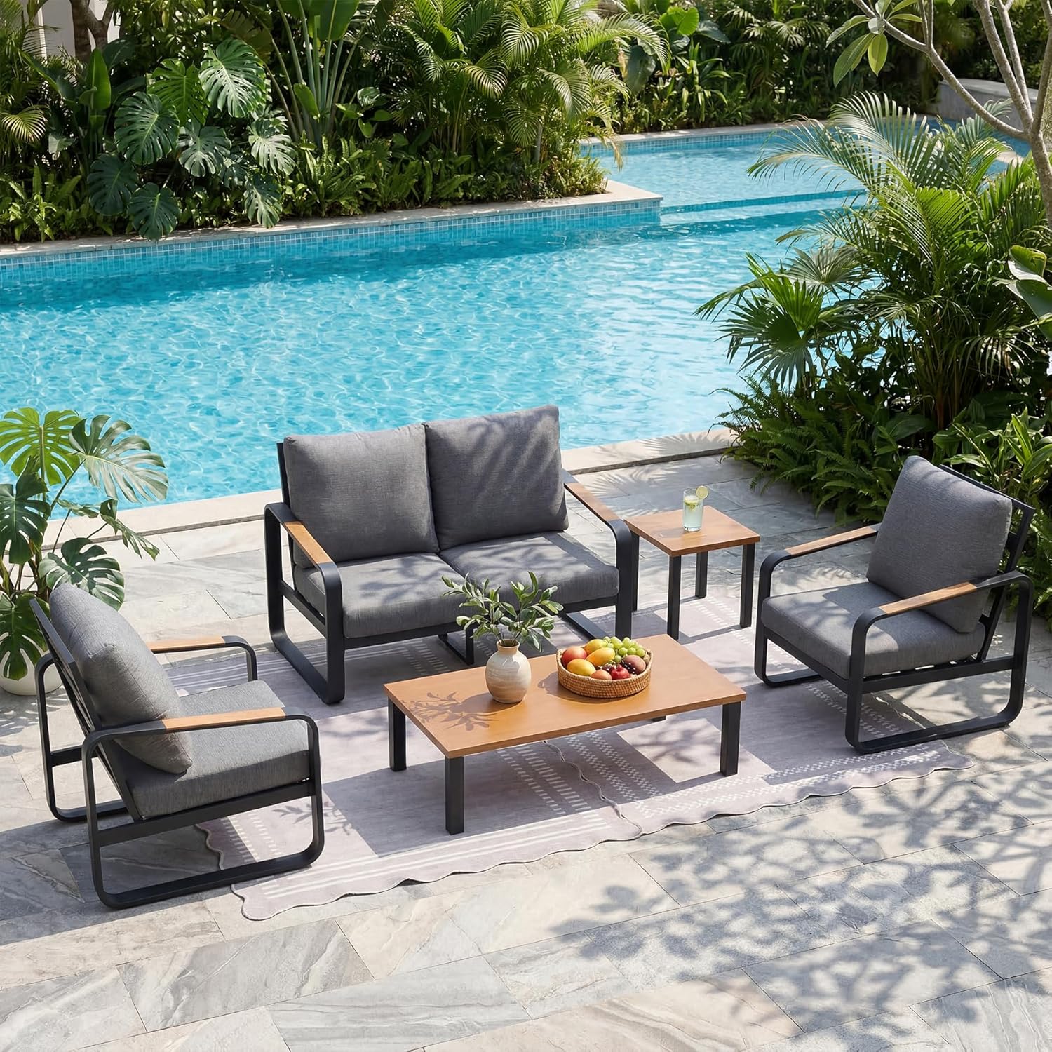 5-Piece Outdoor Patio Furniture Set Conversation Sets with Sofas & Coffee Table & Side Table