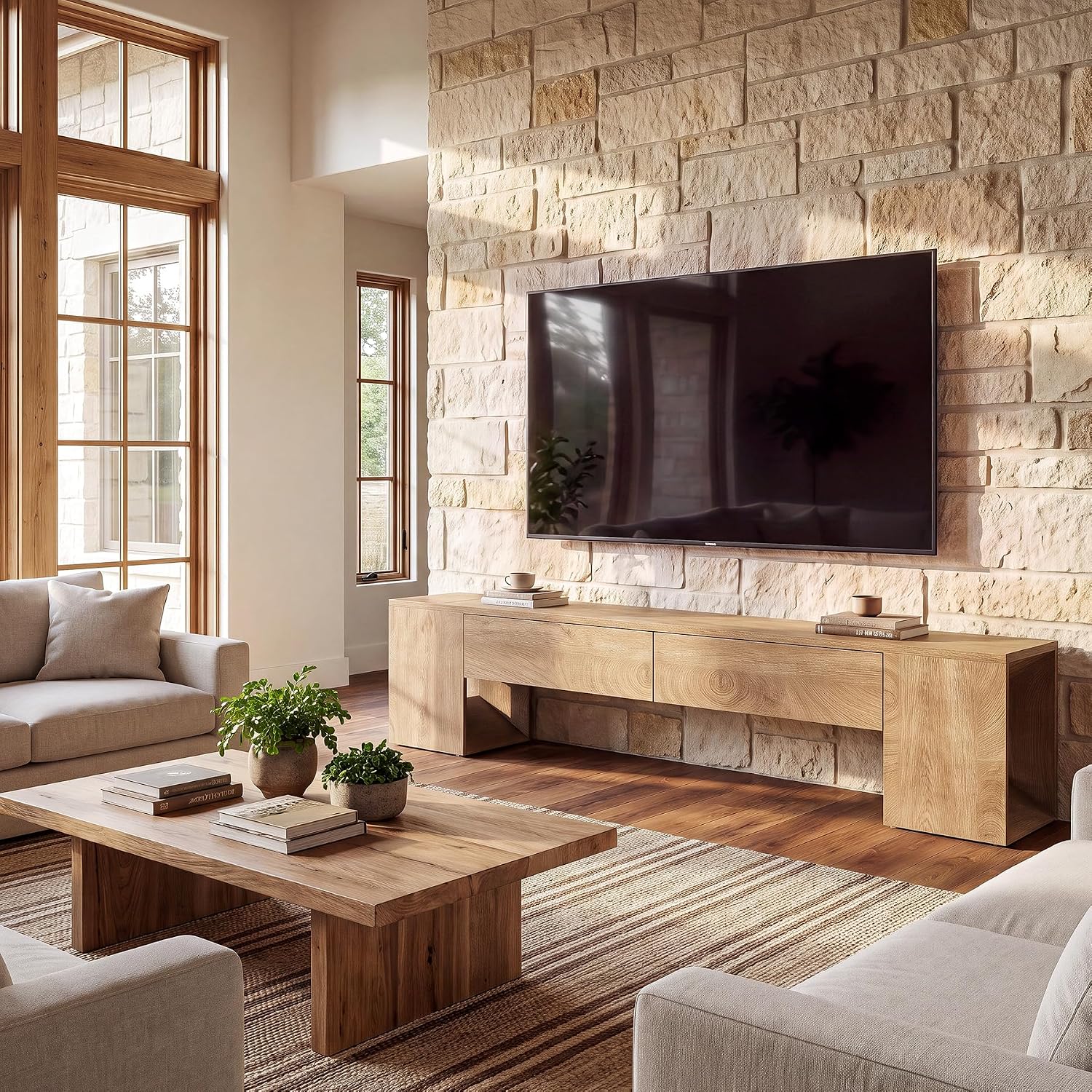 86" Extra-Long TV Stand, Media TV Console with Double Drawers for TVs up to 90 Inch