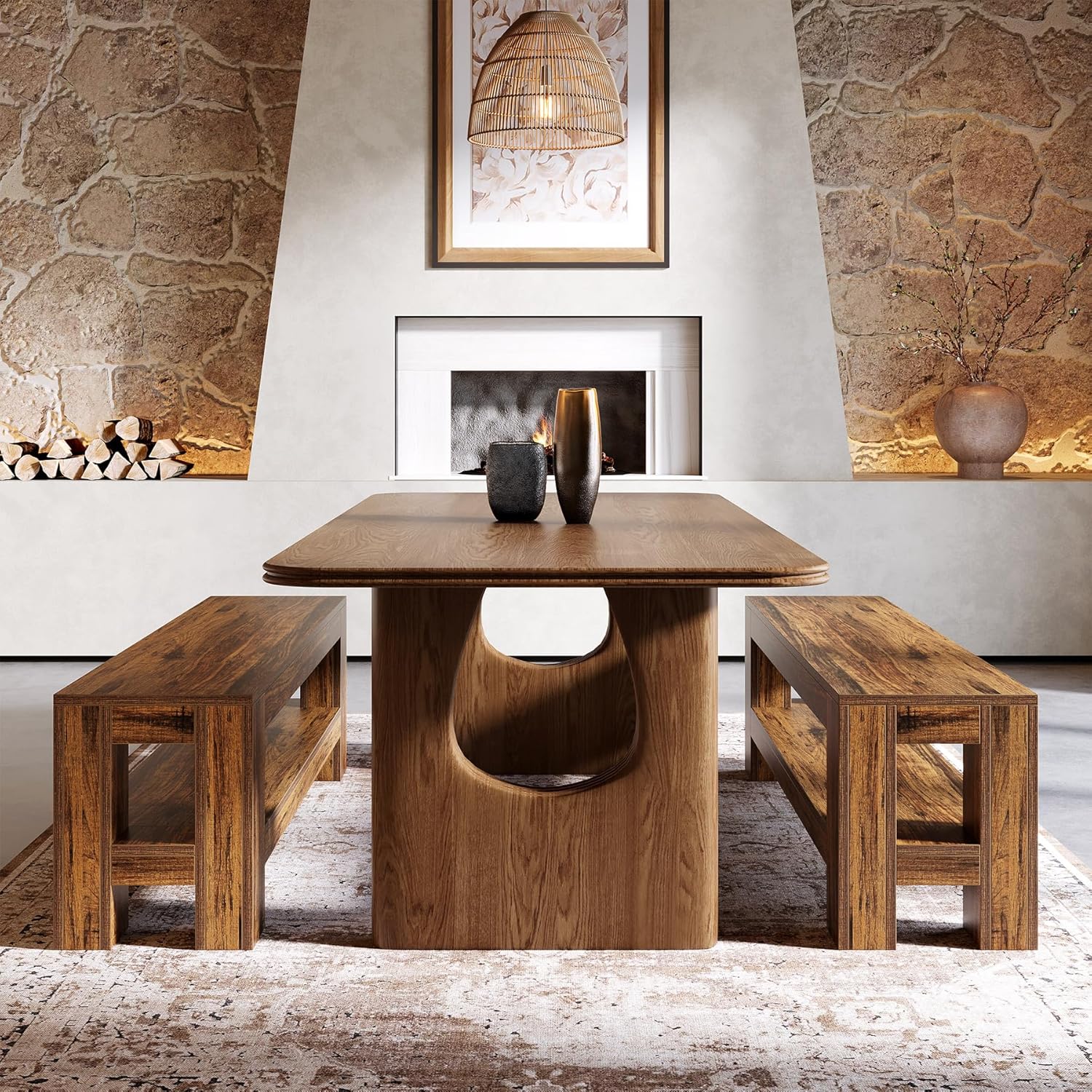 59" Wooden Dining Bench, Farmhouse Indoor Kitchen Bench with Storage Shelf