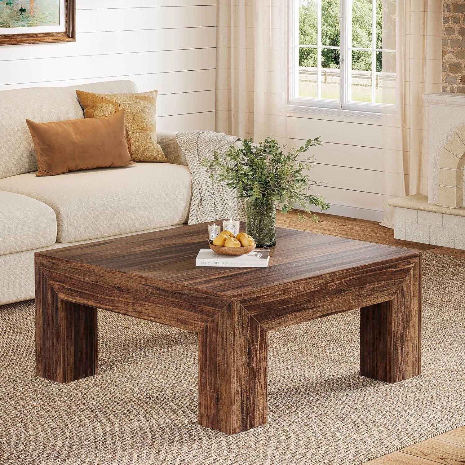 Square Coffee Table, 39.37"  Center Tea Accent Table with Sturdy Legs
