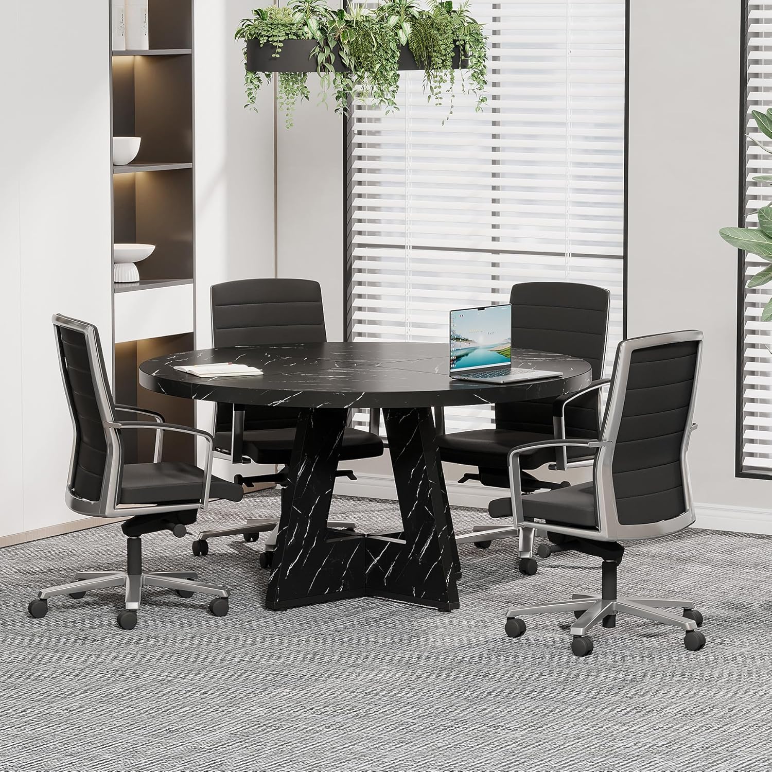 Tribesigns 47-Inch Round Conference Table for 4-6 People, Wooden Base and Thickened Top