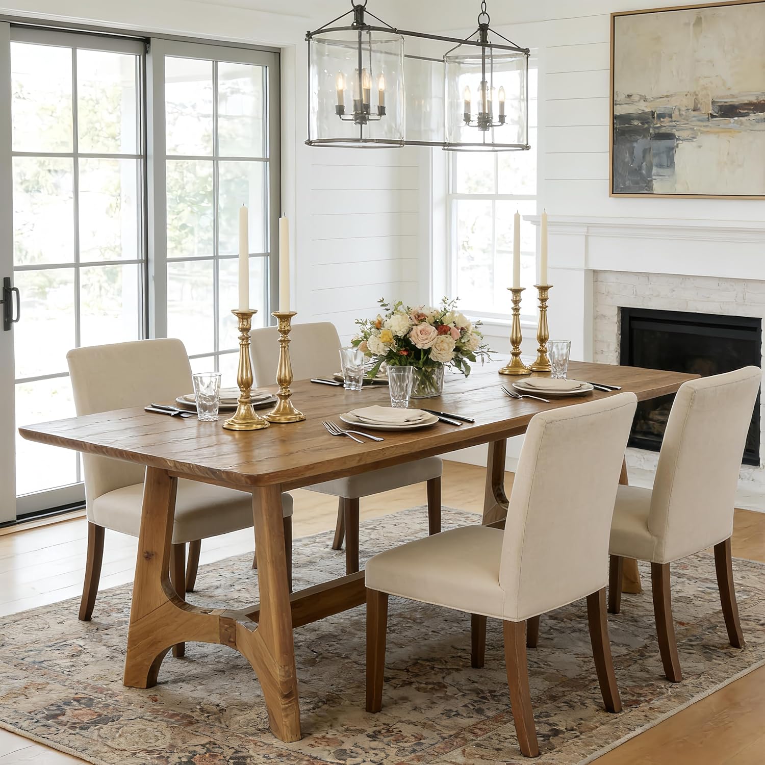 62.99" Rectangle Dining Table, Solid Wood Kitchen Dinner Table for 4-6