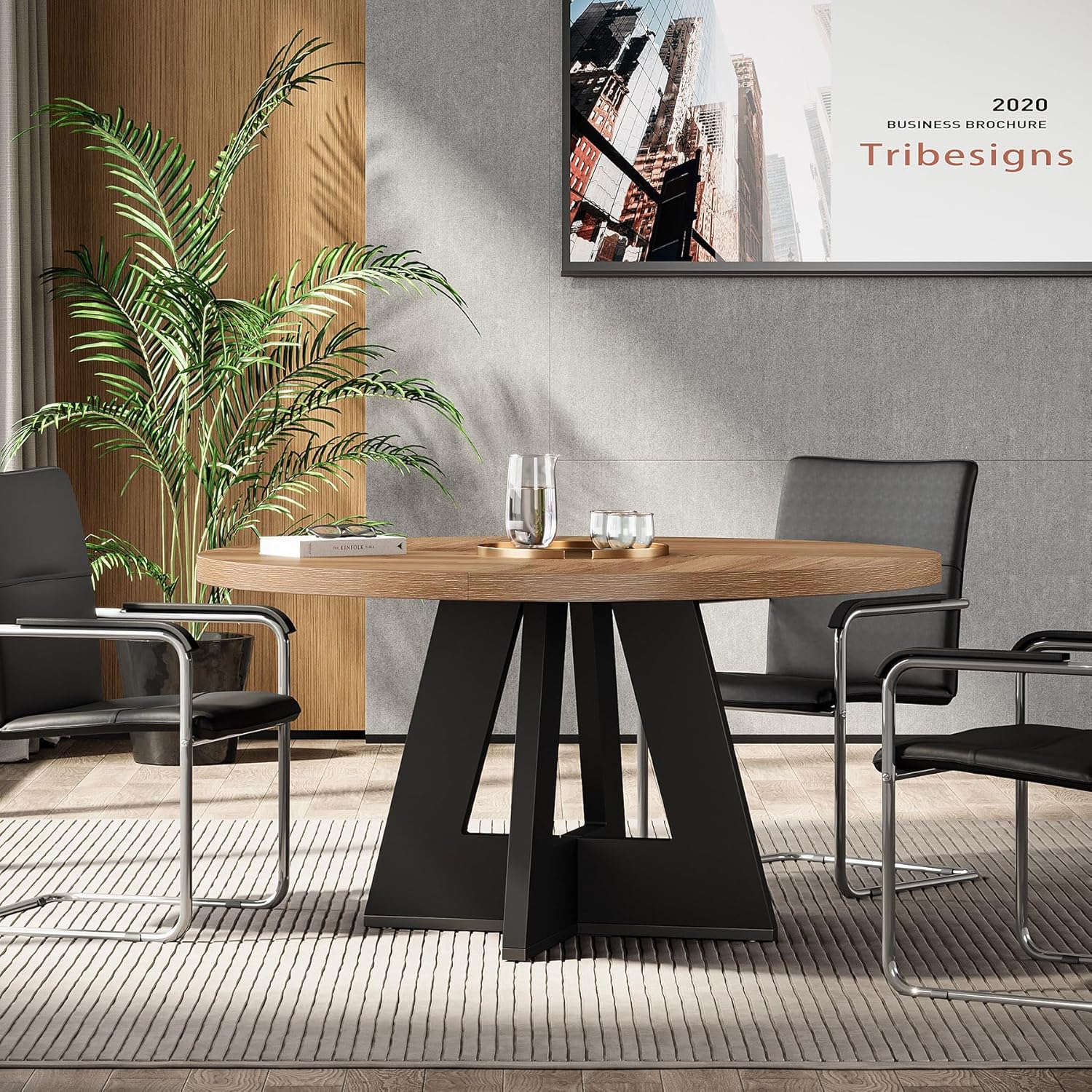 Tribesigns 47-Inch Round Conference Table for 4-6 People, Wooden Base and Thickened Top