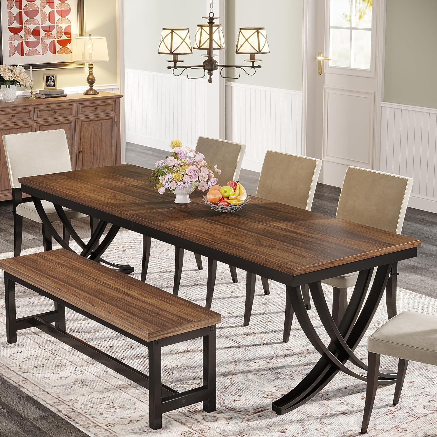 78.74“ Rectangular Dining Table for 6-8, Large Wooden Farmhouse Table