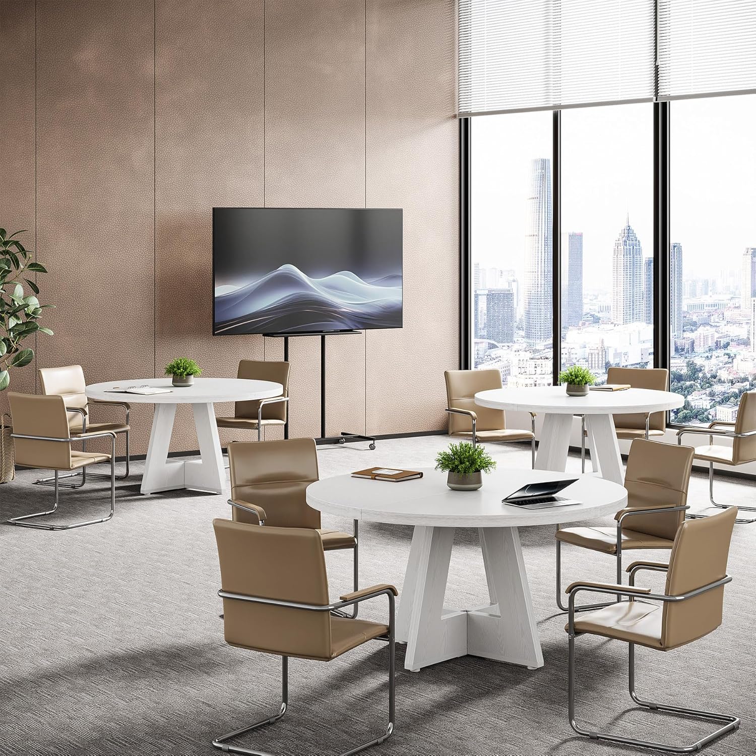 Tribesigns 47-Inch Round Conference Table for 4-6 People, Wooden Base and Thickened Top