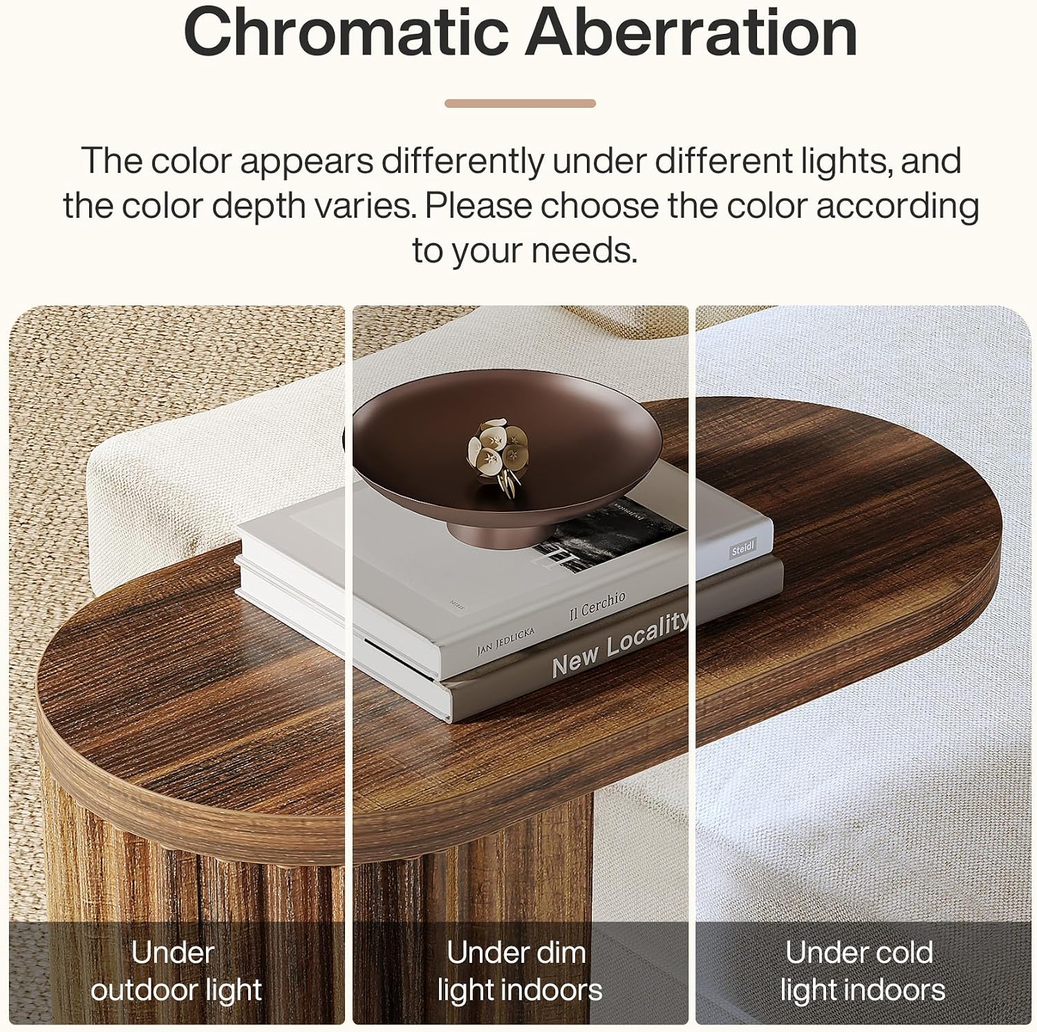 23.62" Fluted C-Shaped End Table with Oval Top, Narrow Side Table for Couch