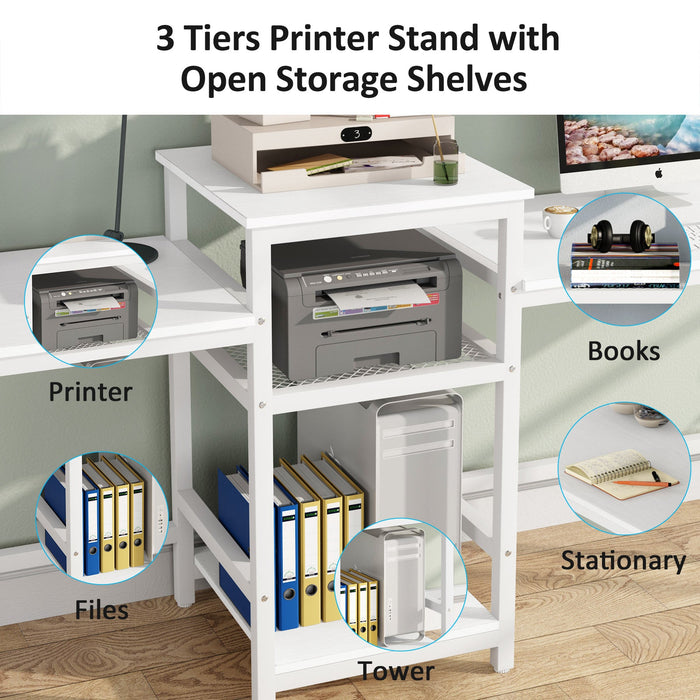 96.9" Two Person Desk, Double Computer Desk with Storage Shelves Tribesigns