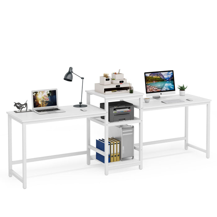 96.9" Two Person Desk, Double Computer Desk with Storage Shelves Tribesigns