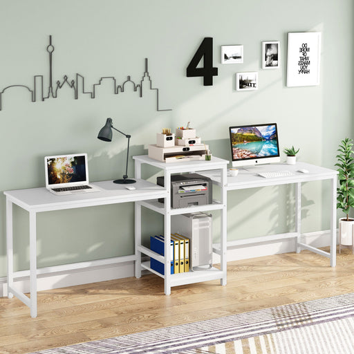 96.9" Two Person Desk, Double Computer Desk with Storage Shelves Tribesigns