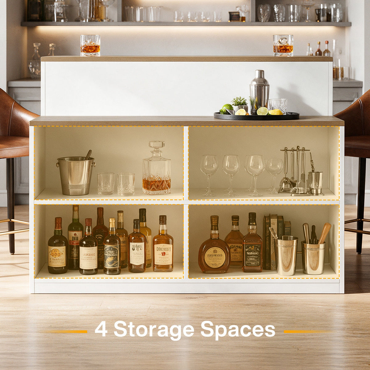 4-Tier Bar Table with Storage, Rectangular Pub Table with 4 Open Cubbies &  2-Tier Worktop