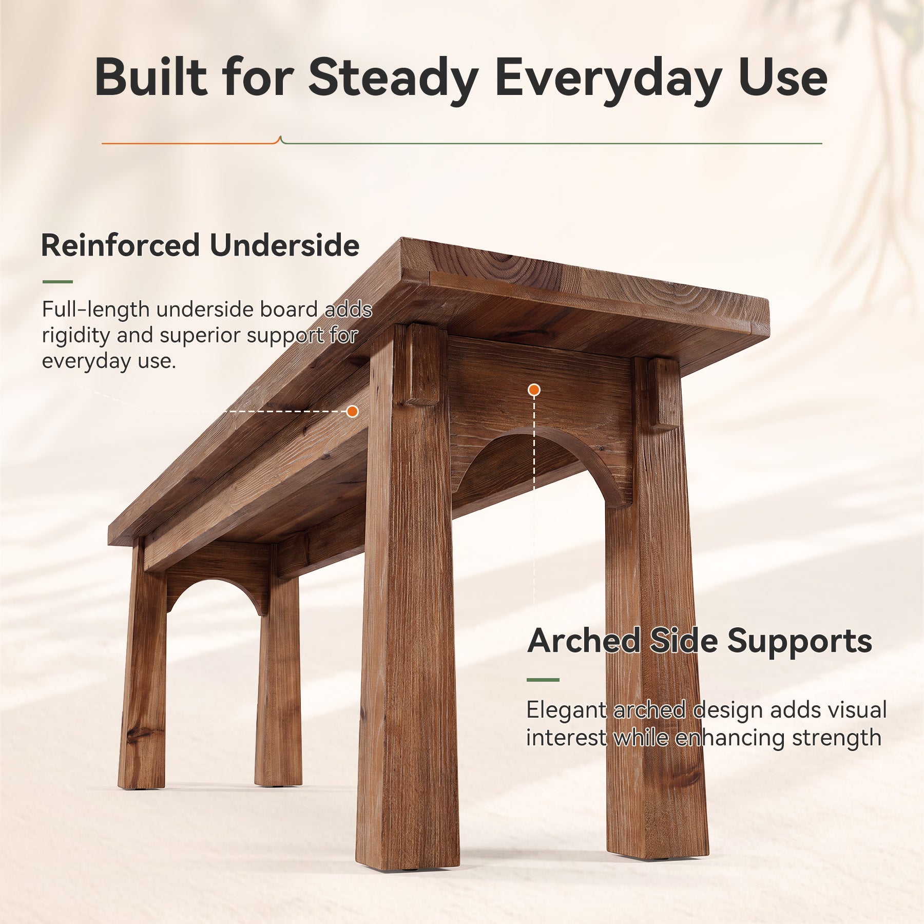 55" Solid Wood Entryway Bench, Farmhouse Shoe Bench End of Bed Bench, Easy Assembly