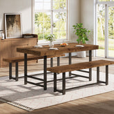 55" Dining Table Set, Solid Wood 3-Piece Rectangle Dinette Set with 2 Benches 3