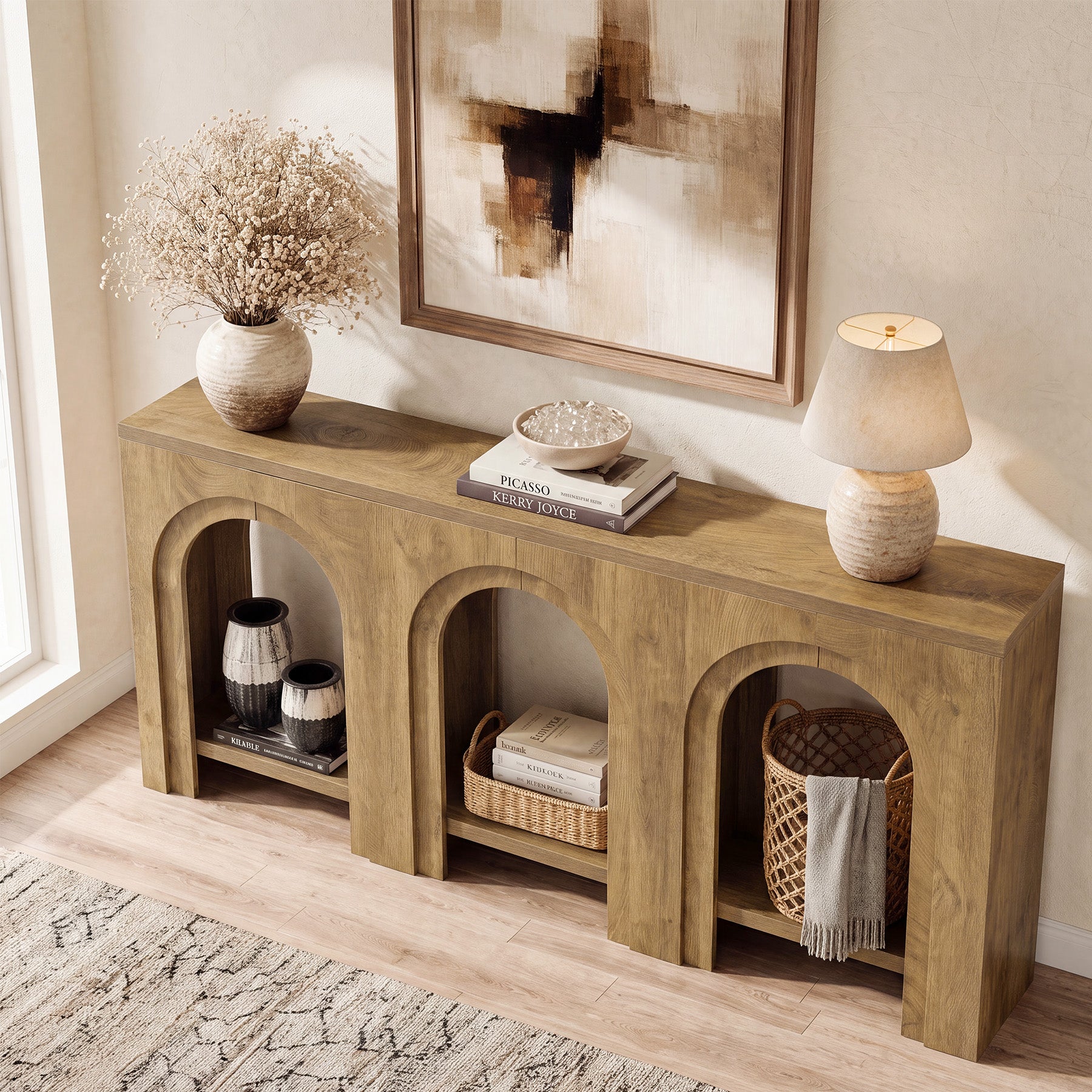 63" Arched Console Table, 2-Tier Narrow Sofa Table for Entryway, Living Room