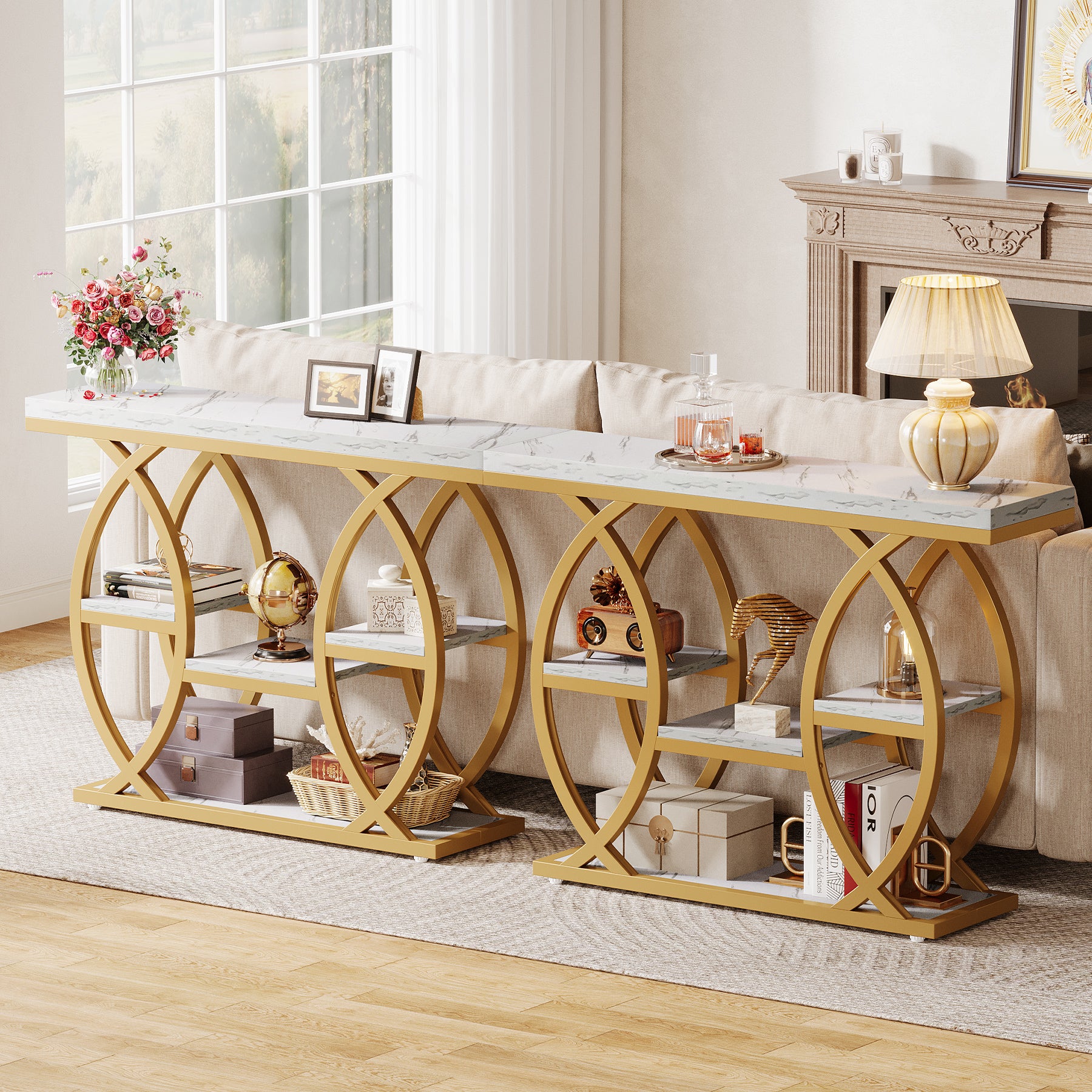 39.4" Console Table, Industrial 4-Tier Sofa Table Entryway Table with Storage Shelves